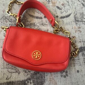 Tory Burch Spring and Summer Orange Leather Mini Cross Body Shoulder Bag